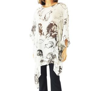 Eskandar Top Blouse Floral Print Silk Asymmetrical